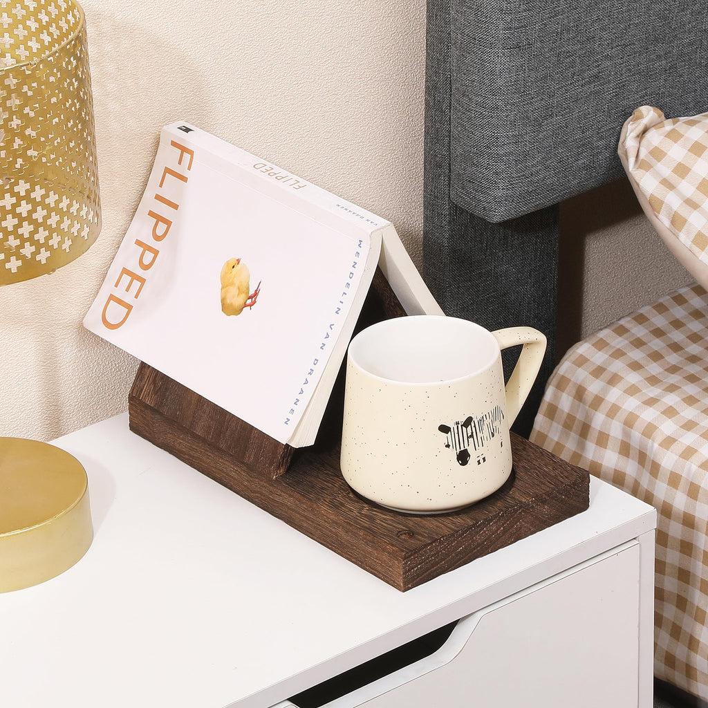 Wooden Triangular Book Stand with Cup Holder