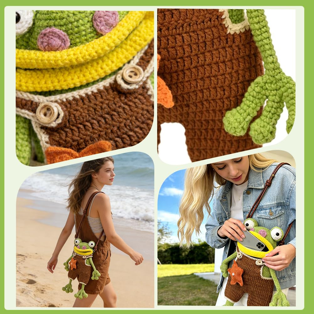 Diy Cartoon Frog Purse, Cute Crochet Wallet, Phone Bag with Convenient Storage
