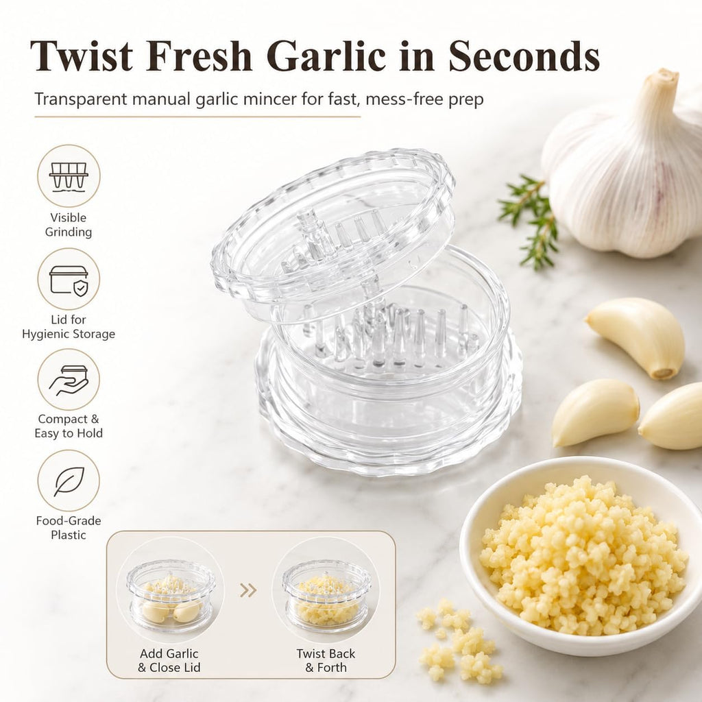 🧄 Transparent Manual Garlic Twist – ✨ Multi Functional Mincer & Grinder