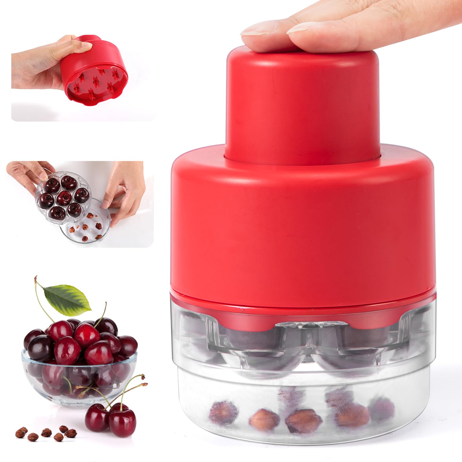 🍒 7-IN-1 Large Cherry Pitter Tool 🔥 Portable Cherry Corer Pitter with Ergonomic Push Design