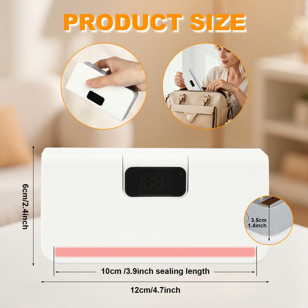 Mini Bag Sealer, Rechargeable Sealer Machine with LED Power Display