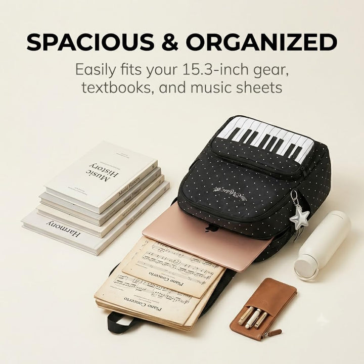 Piano Backpack for Women Music Backpack with Polka Dot (Free star pendant)