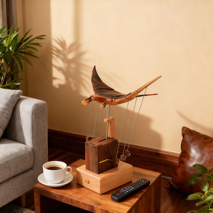 🔥 Handcrafted Wooden Kinetic Manta Ray Sculpture 🔥 Fluid Motion Automata Desk Decor