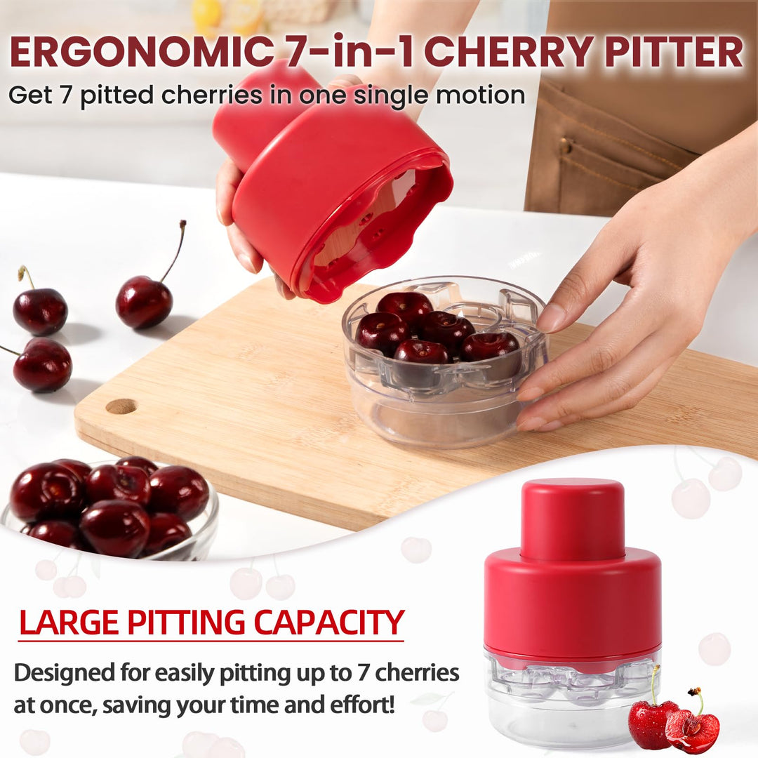 🍒 7-IN-1 Large Cherry Pitter Tool 🔥 Portable Cherry Corer Pitter with Ergonomic Push Design
