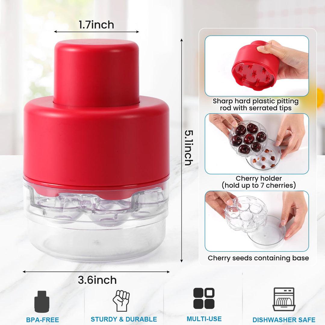 🍒 7-IN-1 Large Cherry Pitter Tool 🔥 Portable Cherry Corer Pitter with Ergonomic Push Design