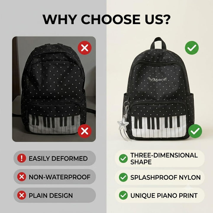 Piano Backpack for Women Music Backpack with Polka Dot (Free star pendant)