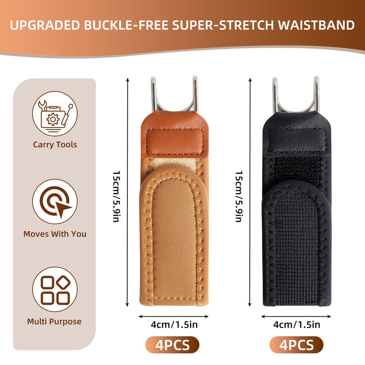 4 Buckle-Free Belts for Men and Women, Tactical Elastic Belt with Metal Hook, Invisible Adjustable Buckle-Free Belts