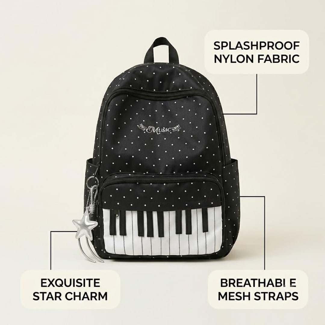 Piano Backpack for Women Music Backpack with Polka Dot (Free star pendant)