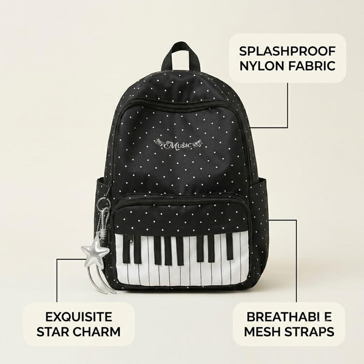 Piano Backpack for Women Music Backpack with Polka Dot (Free star pendant)