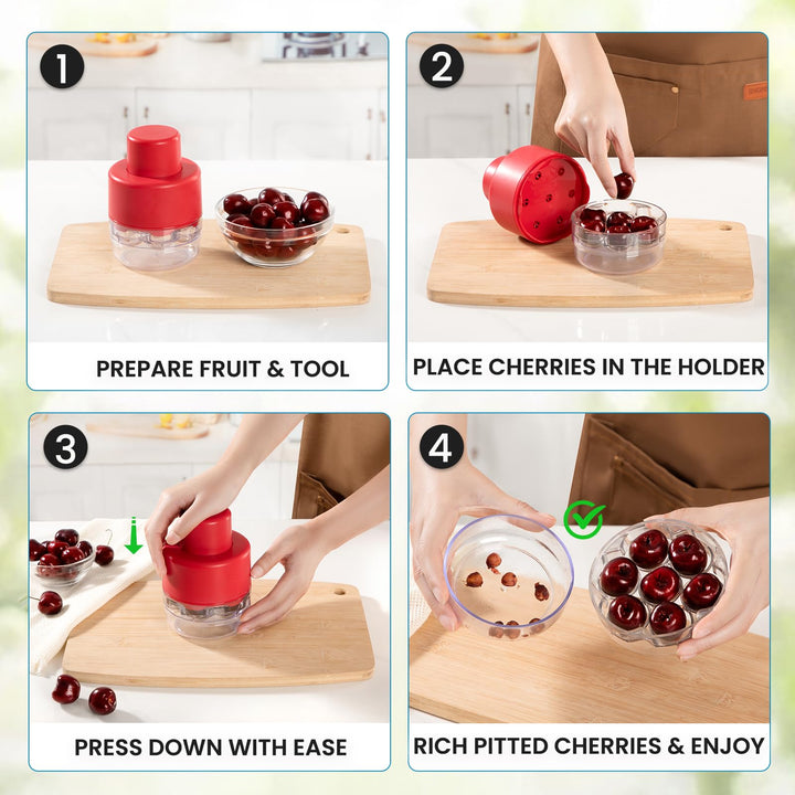 🍒 7-IN-1 Large Cherry Pitter Tool 🔥 Portable Cherry Corer Pitter with Ergonomic Push Design