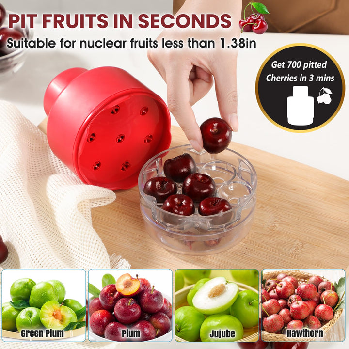 🍒 7-IN-1 Large Cherry Pitter Tool 🔥 Portable Cherry Corer Pitter with Ergonomic Push Design