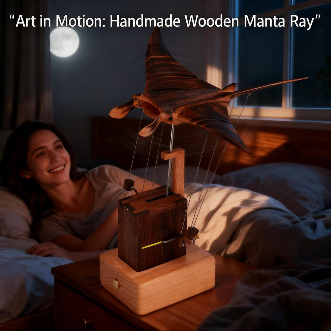 🔥 Handcrafted Wooden Kinetic Manta Ray Sculpture 🔥 Fluid Motion Automata Desk Decor