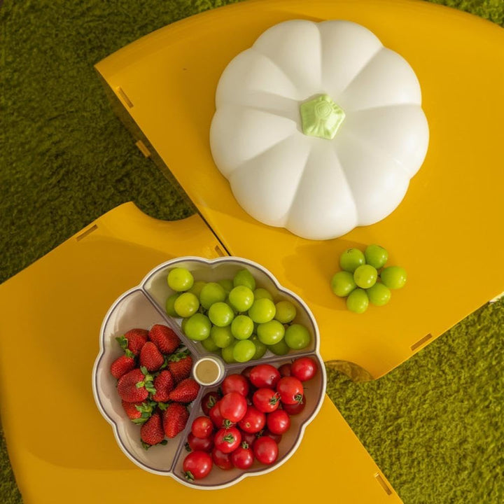 Big Pumpkin Snack Holder with Lid, Double Layer Serving Container with 3 Divided Compartments