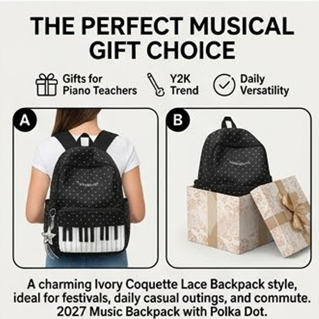 Piano Backpack for Women Music Backpack with Polka Dot (Free star pendant)