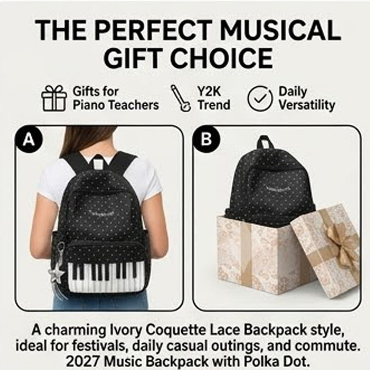 Piano Backpack for Women Music Backpack with Polka Dot (Free star pendant)