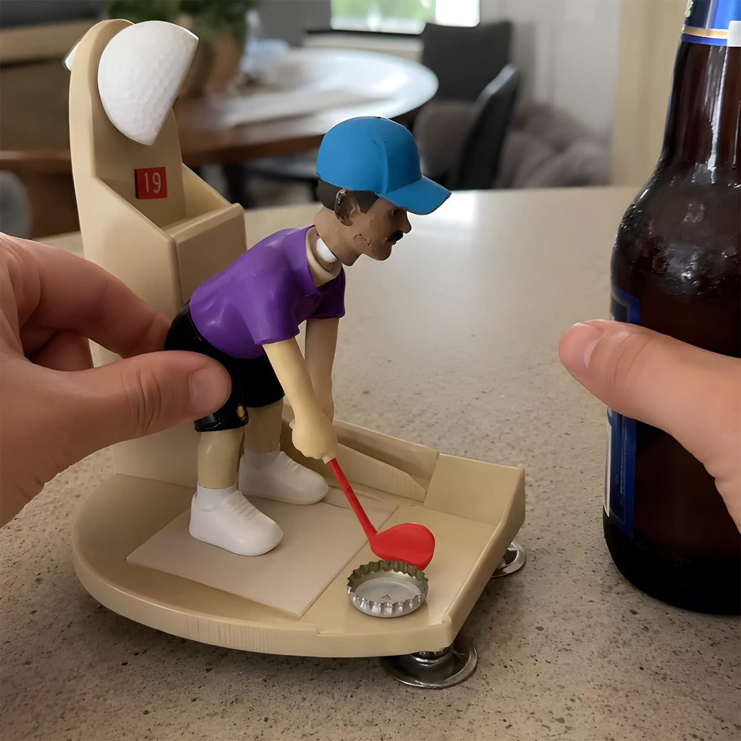 Golf Ball Themed Bottle Opener, Automatic Beer Bottle Opener with Golf Swing Cap Launcher, Fun Golf Gift for Men