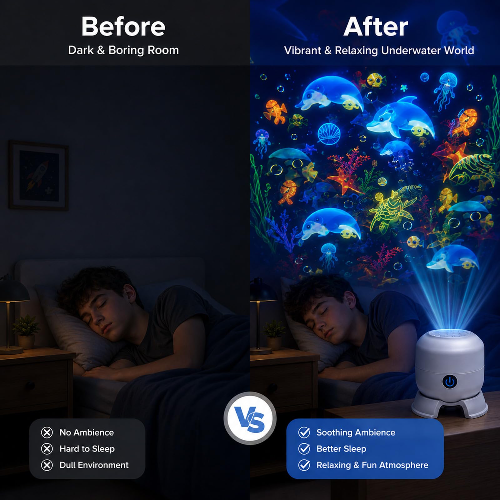 🔥 Dynamic Rotating LED Projector Light 🔥 360° Rotating Ocean Wave Night Light