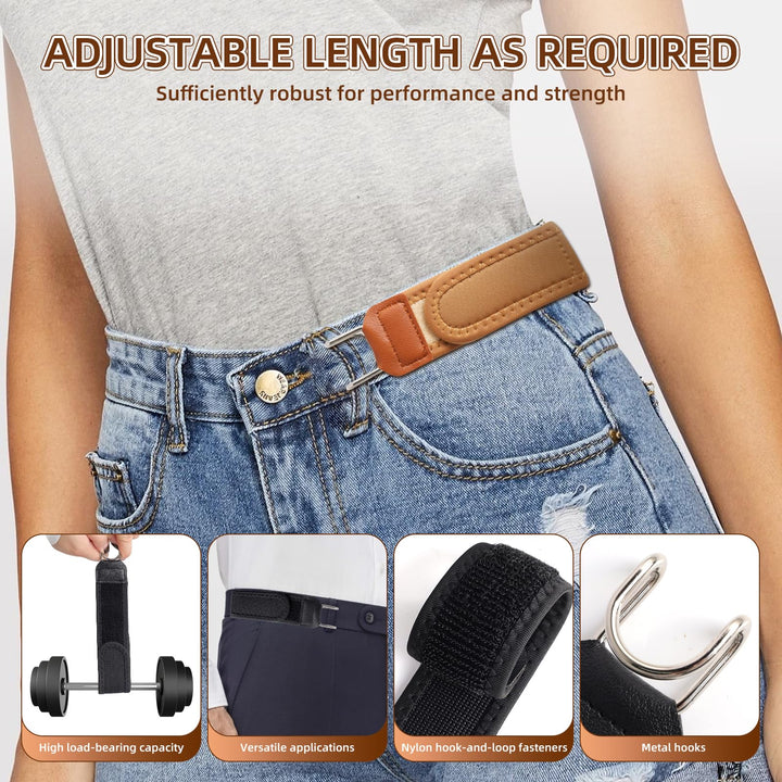 4 Buckle-Free Belts for Men and Women, Tactical Elastic Belt with Metal Hook, Invisible Adjustable Buckle-Free Belts