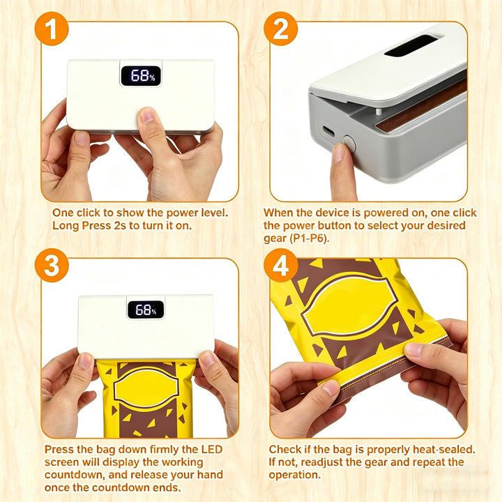Mini Bag Sealer, Rechargeable Sealer Machine with LED Power Display