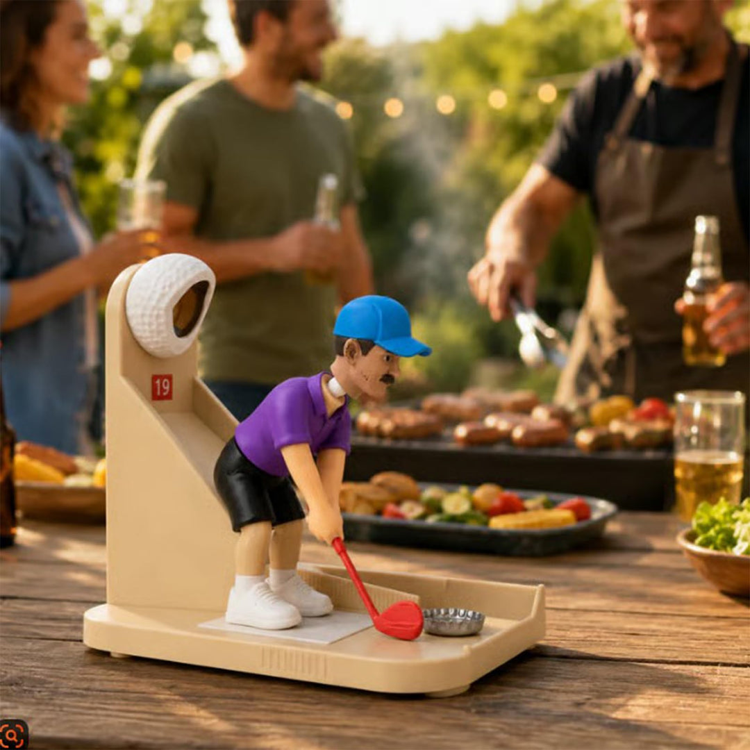Golf Ball Themed Bottle Opener, Automatic Beer Bottle Opener with Golf Swing Cap Launcher, Fun Golf Gift for Men