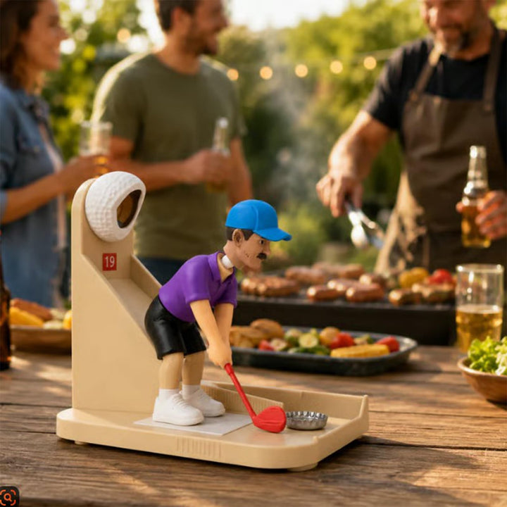 Golf Ball Themed Bottle Opener, Automatic Beer Bottle Opener with Golf Swing Cap Launcher, Fun Golf Gift for Men