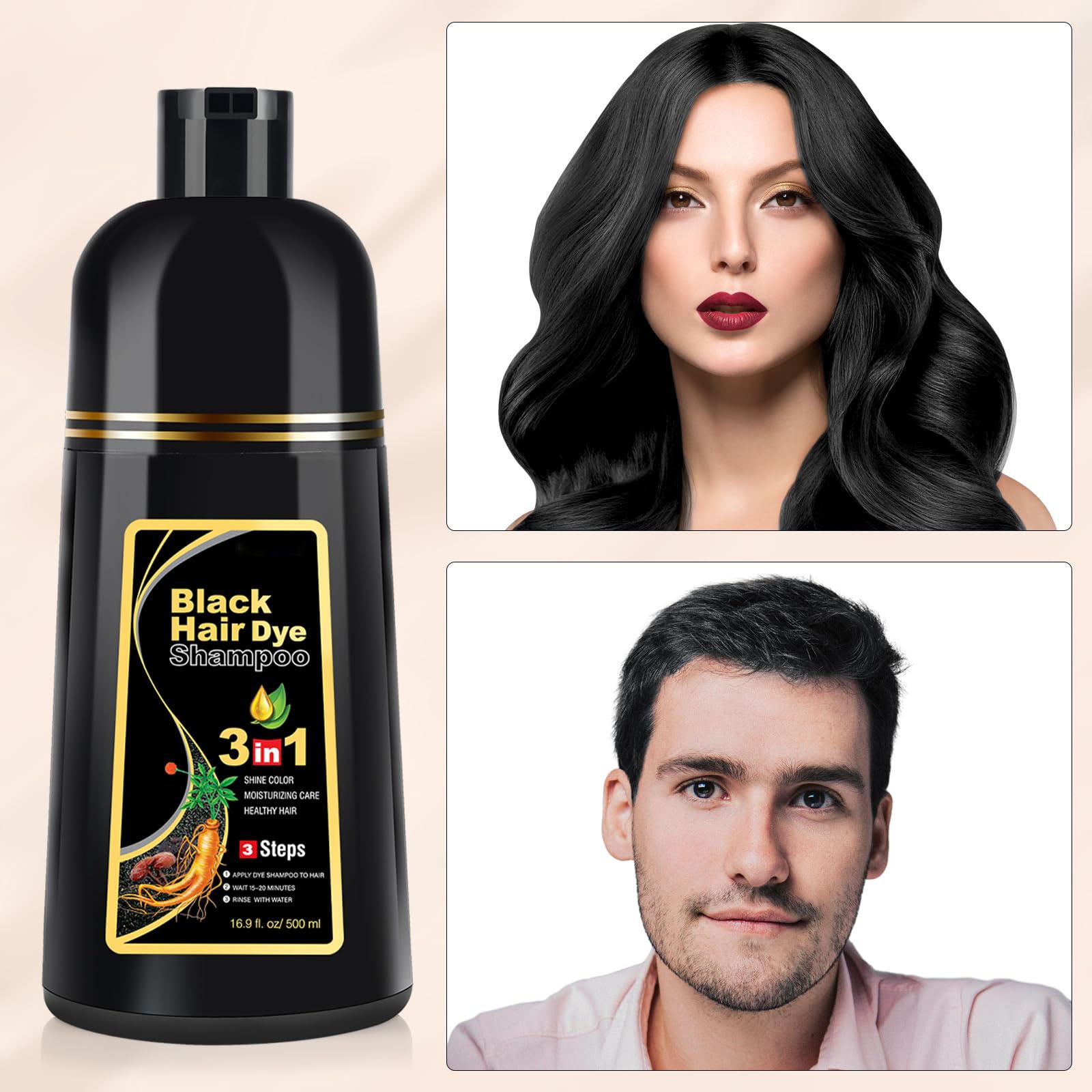 Dark Brown Hair Color Shampoo for Gray Hair 500ML Hair Dye Shampoo for Men & Women