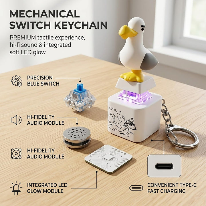 😀 Seagull Sound Keychain with LED Light & Button 🔥