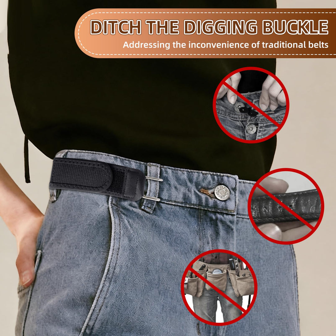 4 Buckle-Free Belts for Men and Women, Tactical Elastic Belt with Metal Hook, Invisible Adjustable Buckle-Free Belts