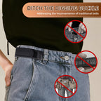 4 Buckle-Free Belts for Men and Women, Tactical Elastic Belt with Metal Hook, Invisible Adjustable Buckle-Free Belts