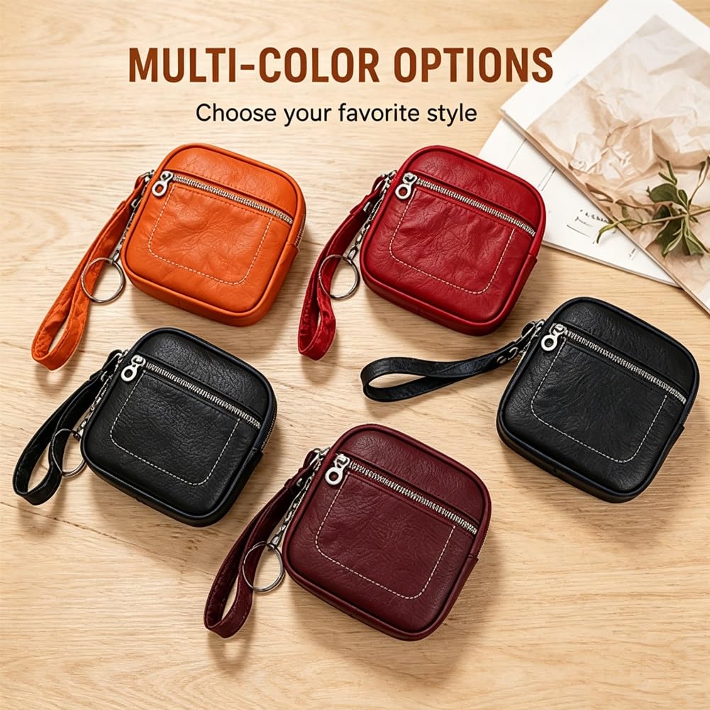 ✨ Square Leather Mini Card Wallet 👛 Coin Purse
