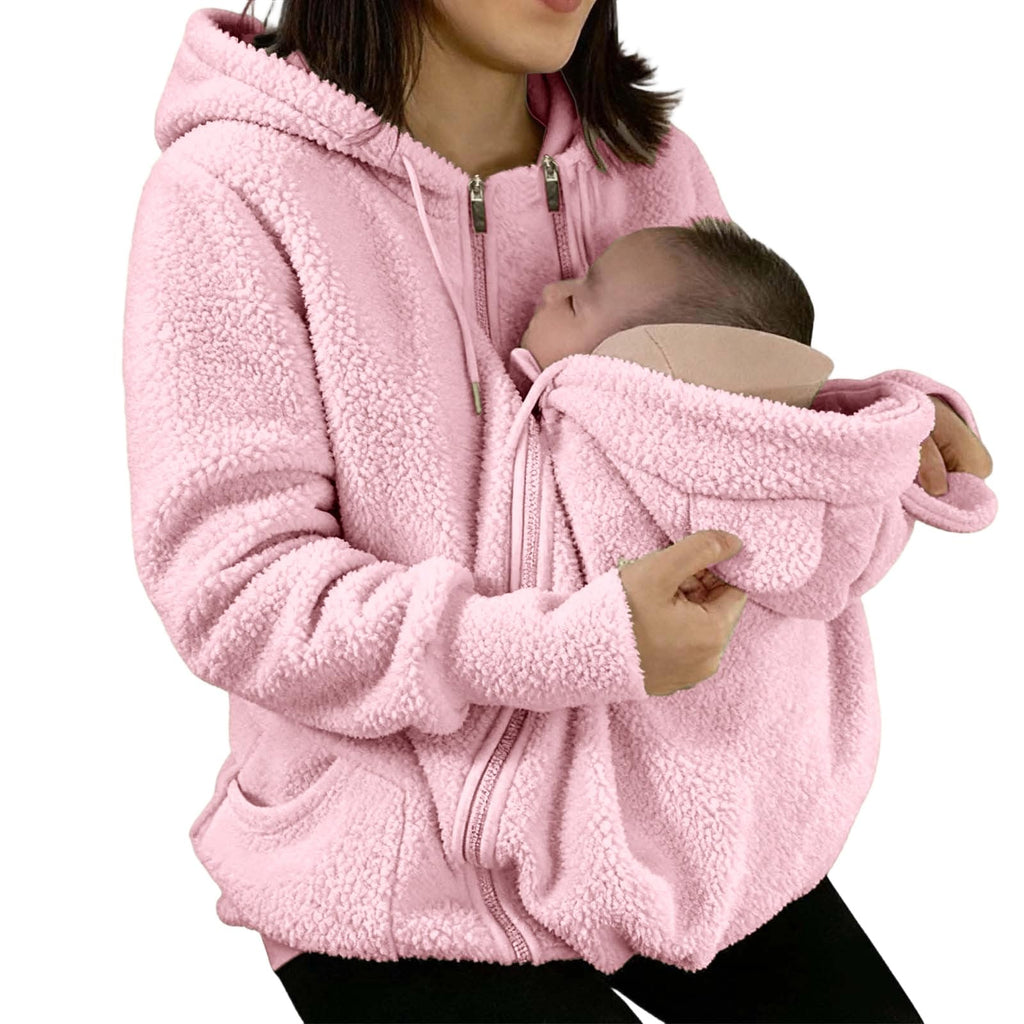 Winter Mom Cozy Fleece Thicken Kangaroo Carrier Coat Clothing