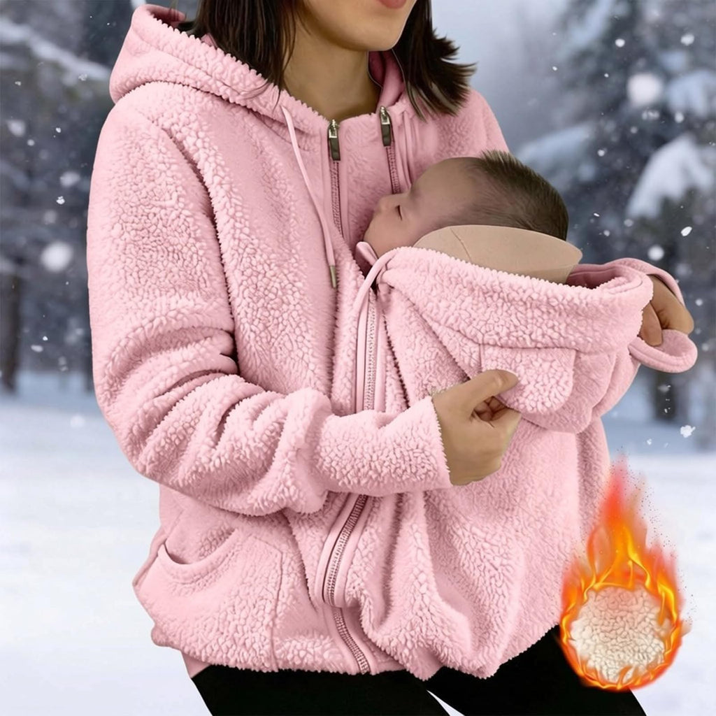 Winter Mom Cozy Fleece Thicken Kangaroo Carrier Coat Clothing