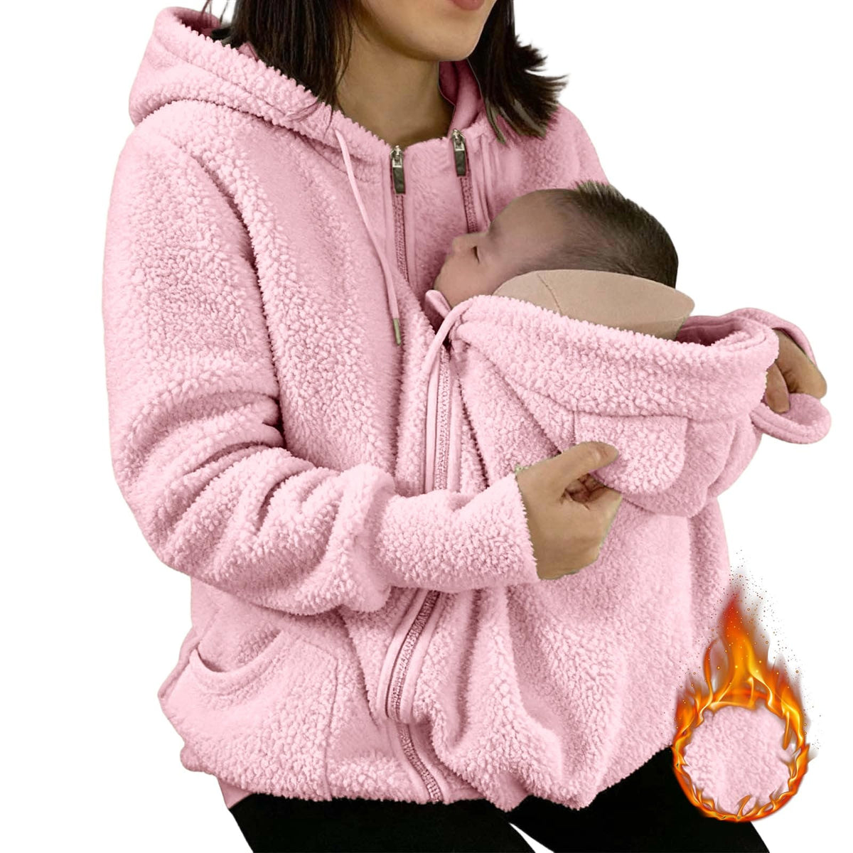 Winter Mom Cozy Fleece Thicken Kangaroo Carrier Coat Clothing