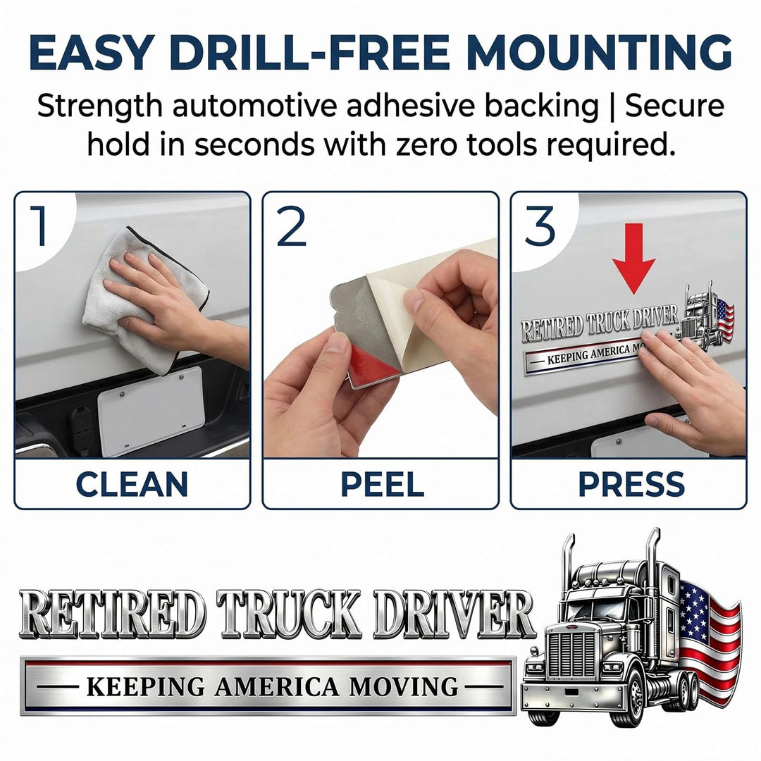 🚚 Retired Truck Driver Car Emblem Badge "RETIRED TRUCK DRIVER - KEEPING AMERICA MOVING" 🗽