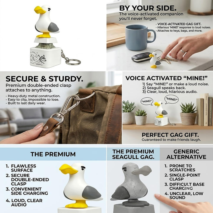 😀 Seagull Sound Keychain with LED Light & Button 🔥