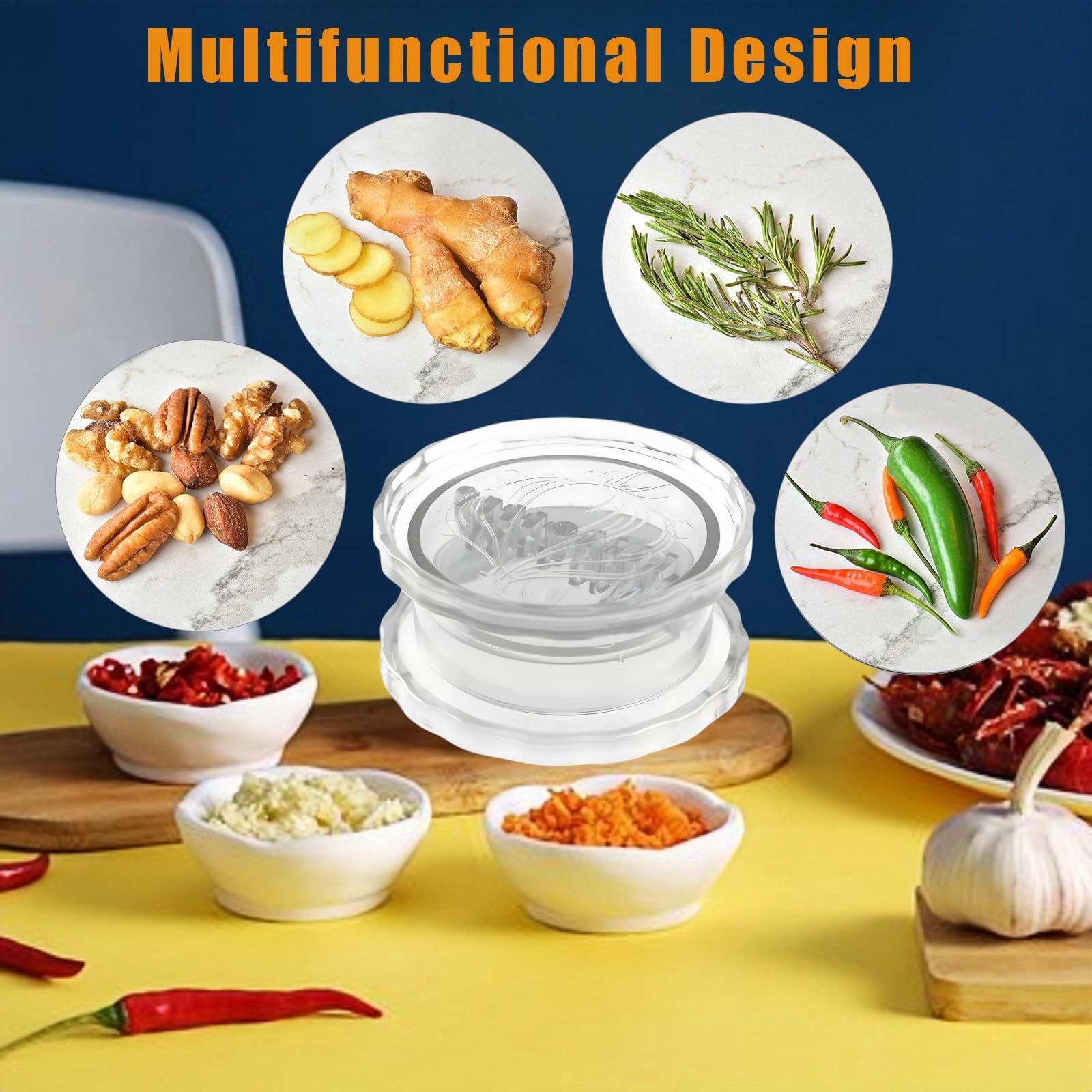 🧄 Transparent Manual Garlic Twist – ✨ Multi Functional Mincer & Grinder