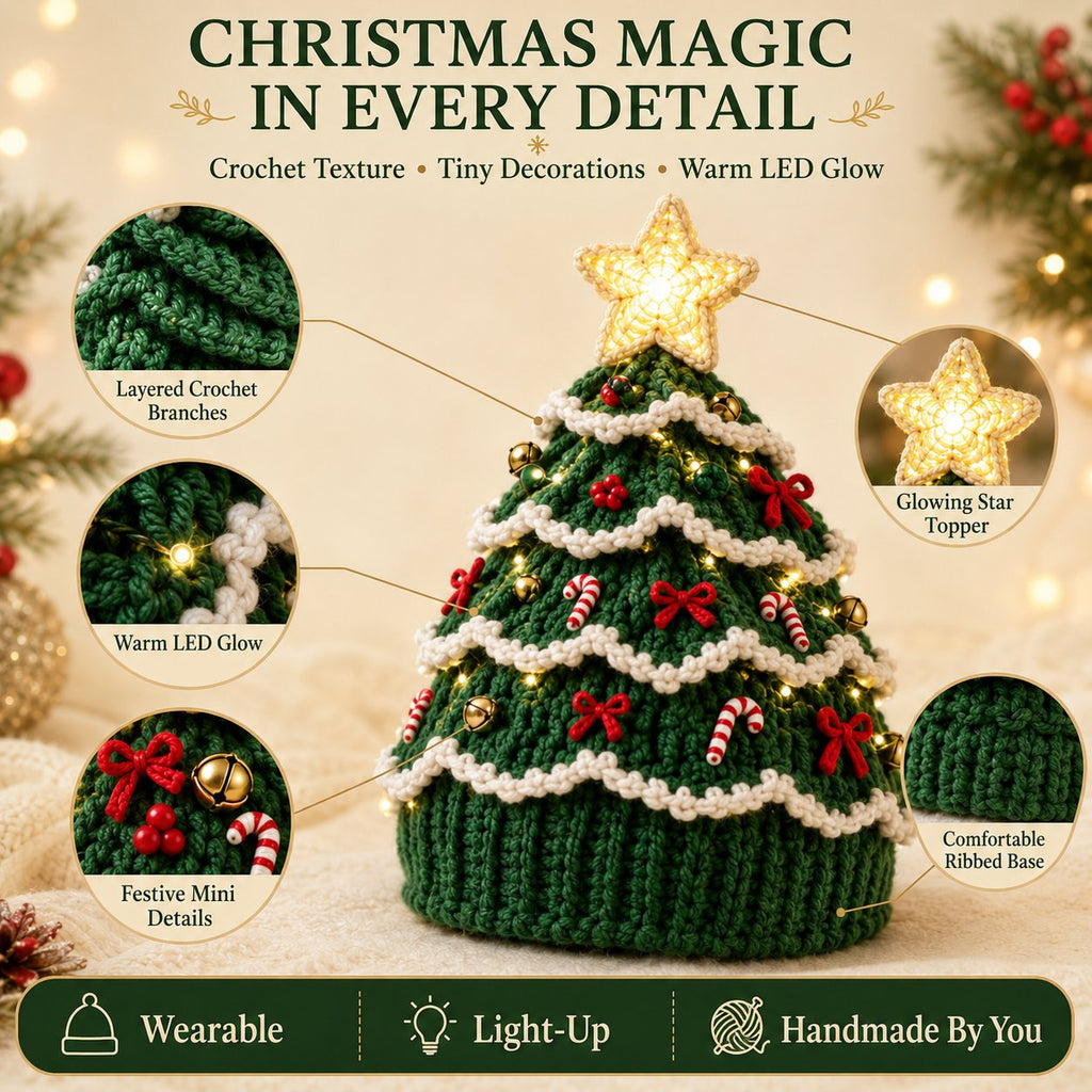 Beginner-Friendly Light-Up Christmas Tree Crochet Hat DIY Kit