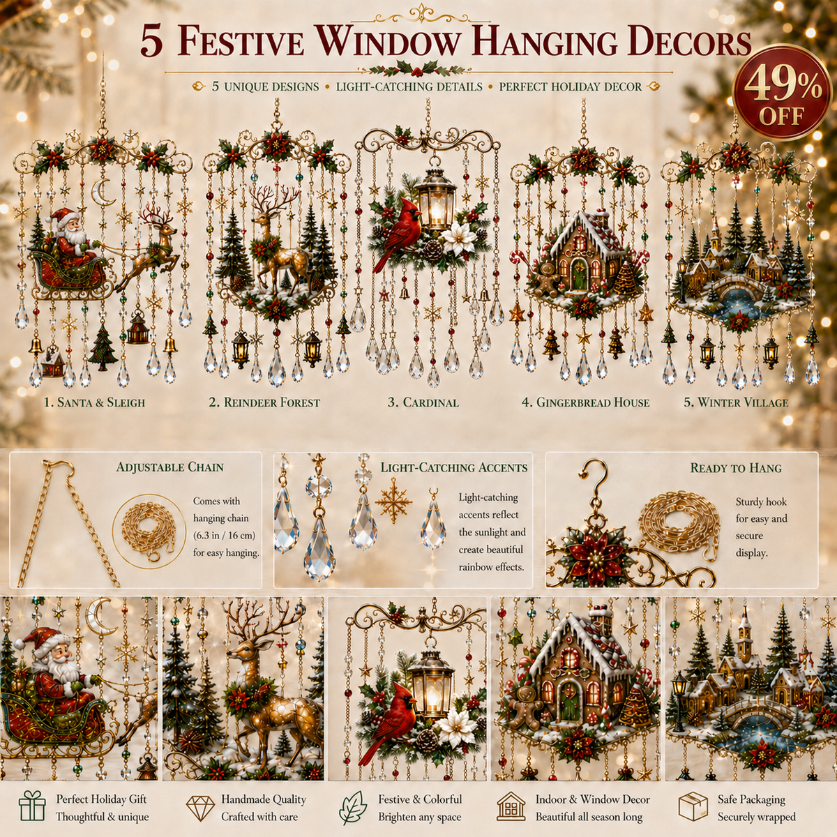 🔥Handmade Christmas Stained Glass Window Hanging🔥