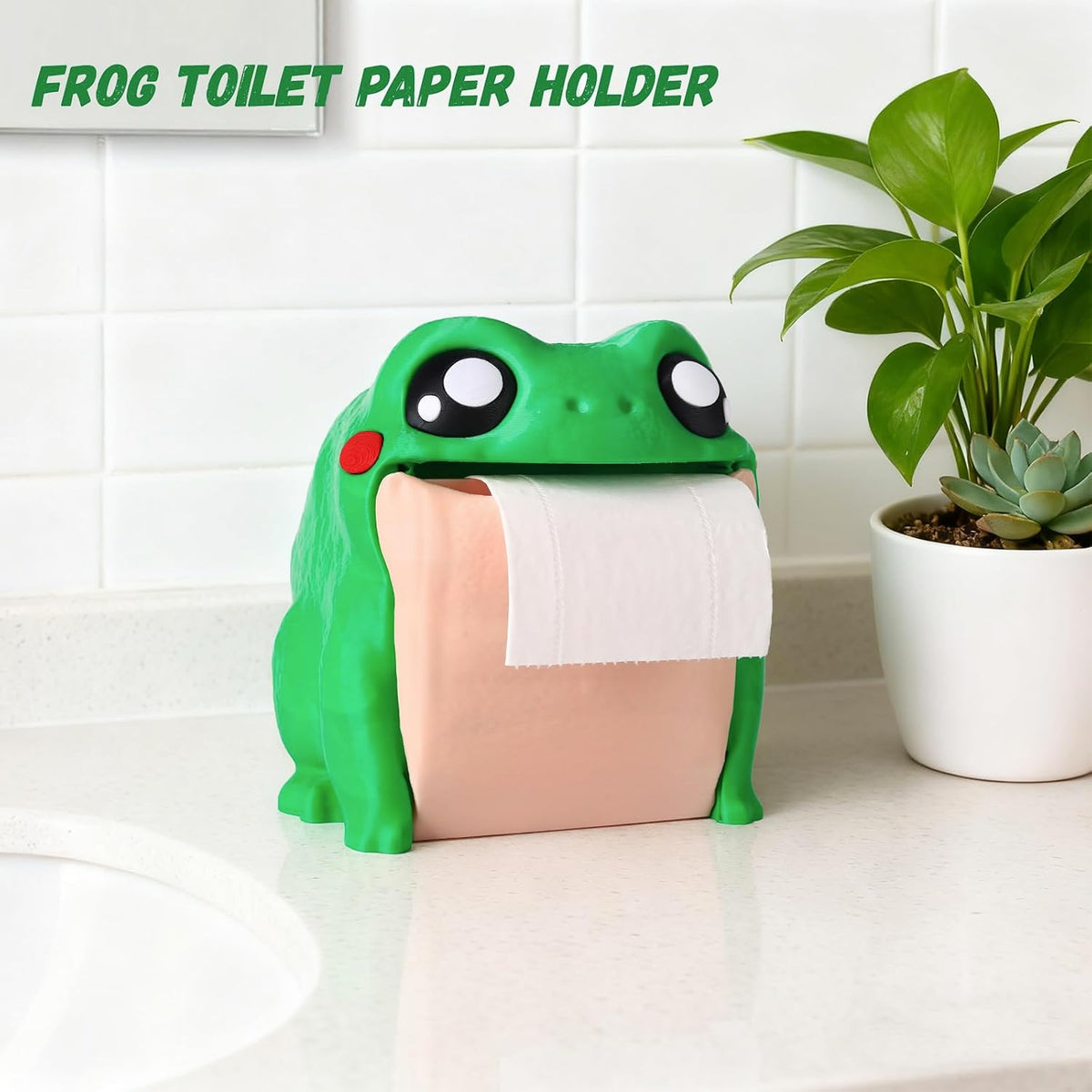 Frog Toilet Paper Holder, Funny Toilet Roll Towel Free Standing Dispenser, 3D Printed