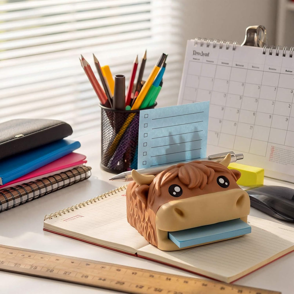 Highland Cow Campus Desk Sticky Note Organizer