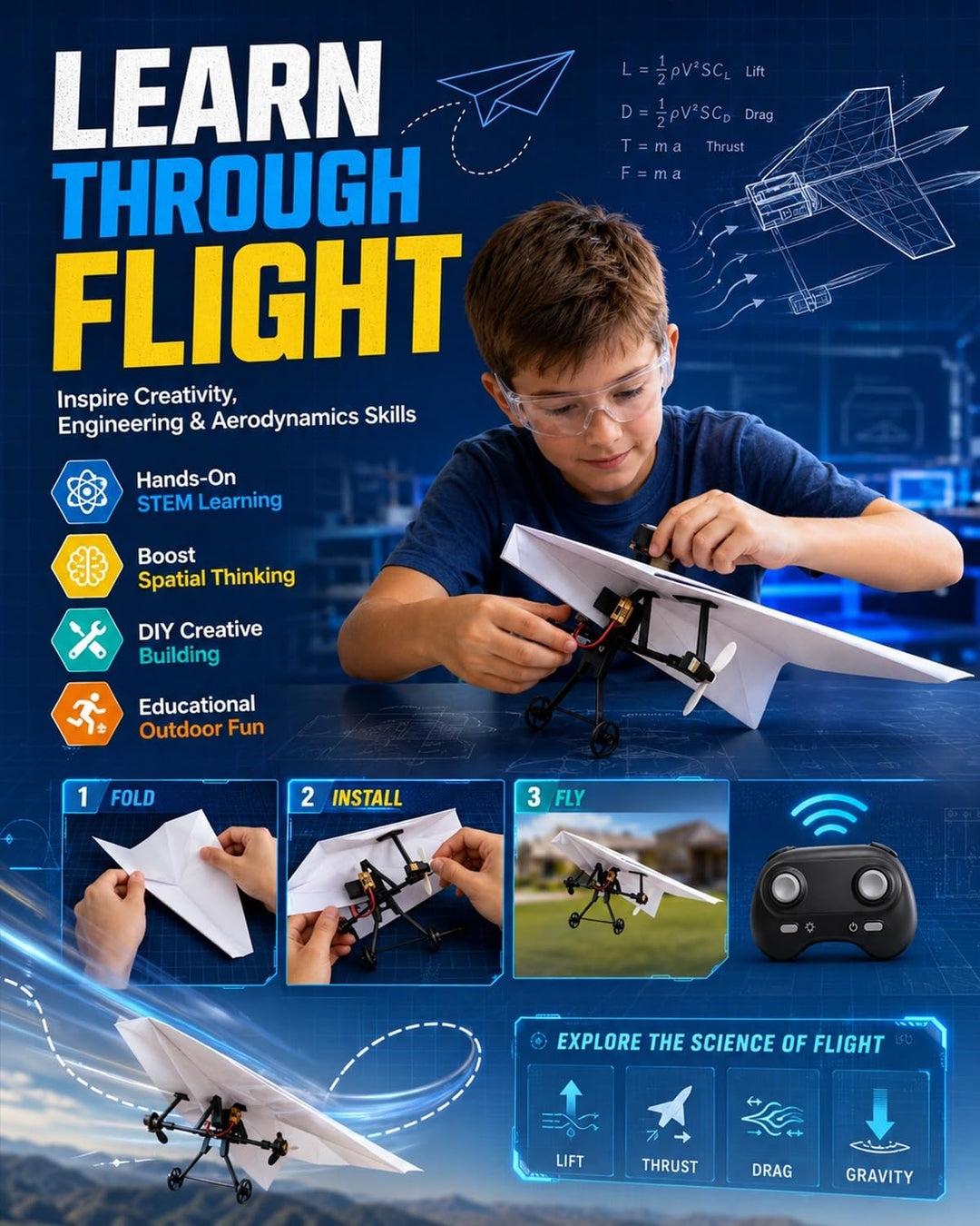 🔥 DIY RC Paper Airplane Kit 🛩️ 🛩️（Includes three rechargeable batteries）