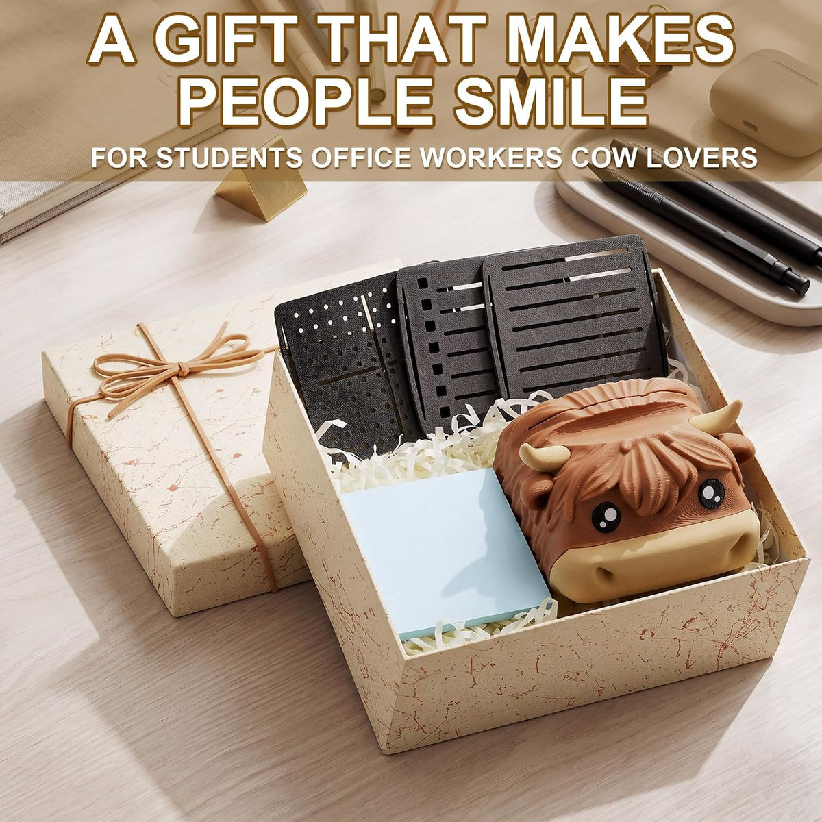 Highland Cow Campus Desk Sticky Note Organizer