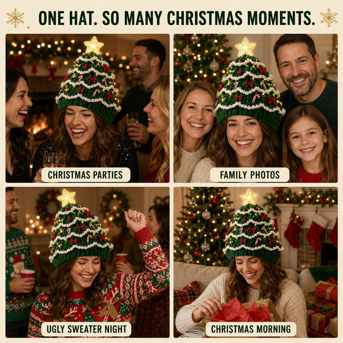 Beginner-Friendly Light-Up Christmas Tree Crochet Hat DIY Kit