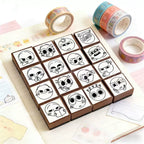 Doodly Stamps Cartoon Funny Face Wooden Rubber Stamp Set