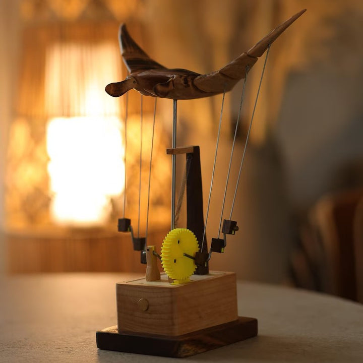 🔥 Handcrafted Wooden Kinetic Manta Ray Sculpture 🔥 Fluid Motion Automata Desk Decor