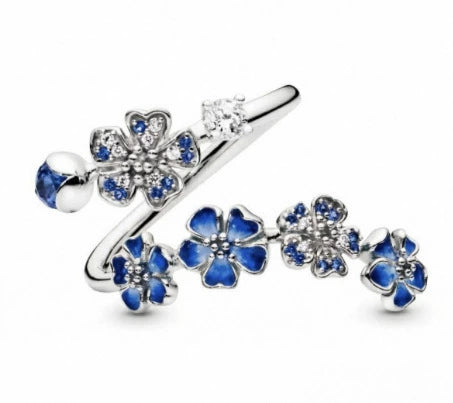 Pink Peach Blossom Flower Branch Open Ring