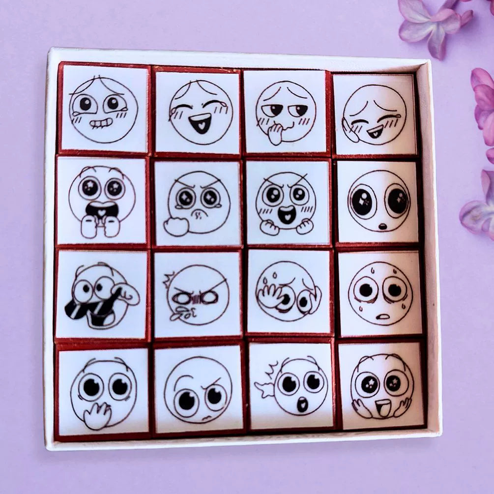 Doodly Stamps Cartoon Funny Face Wooden Rubber Stamp Set