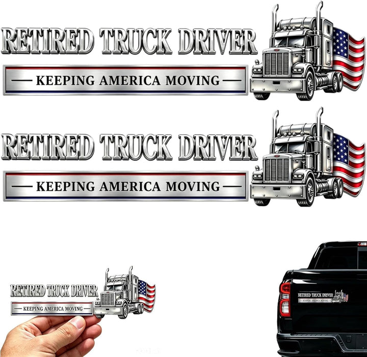 🚚 Retired Truck Driver Car Emblem Badge "RETIRED TRUCK DRIVER - KEEPING AMERICA MOVING" 🗽