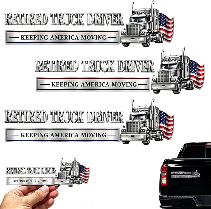 🚚 Retired Truck Driver Car Emblem Badge "RETIRED TRUCK DRIVER - KEEPING AMERICA MOVING" 🗽