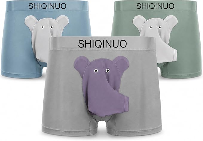 Men's Modal Boxer Briefs 3 Pack, Funny Elephant Trunk Underwear